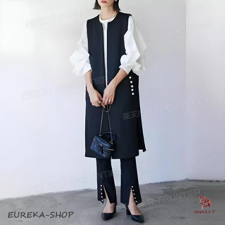 ロング ベスト レディース ロング丈 パール 紺色 黒 母 入学式 ママ 30