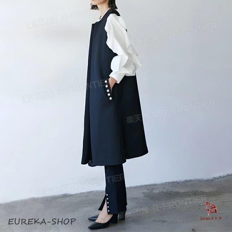 ロング ベスト レディース ロング丈 パール 紺色 黒 母 入学式 ママ 30