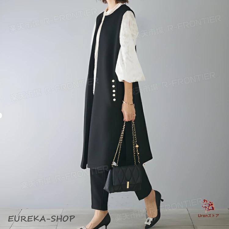 ロング ベスト レディース ロング丈 パール 紺色 黒 母 入学式 ママ 30