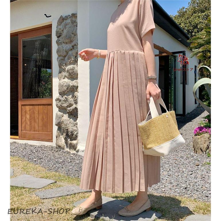 ワンピース 夏 プリーツワンピース レディース 半袖 ロングワンピース