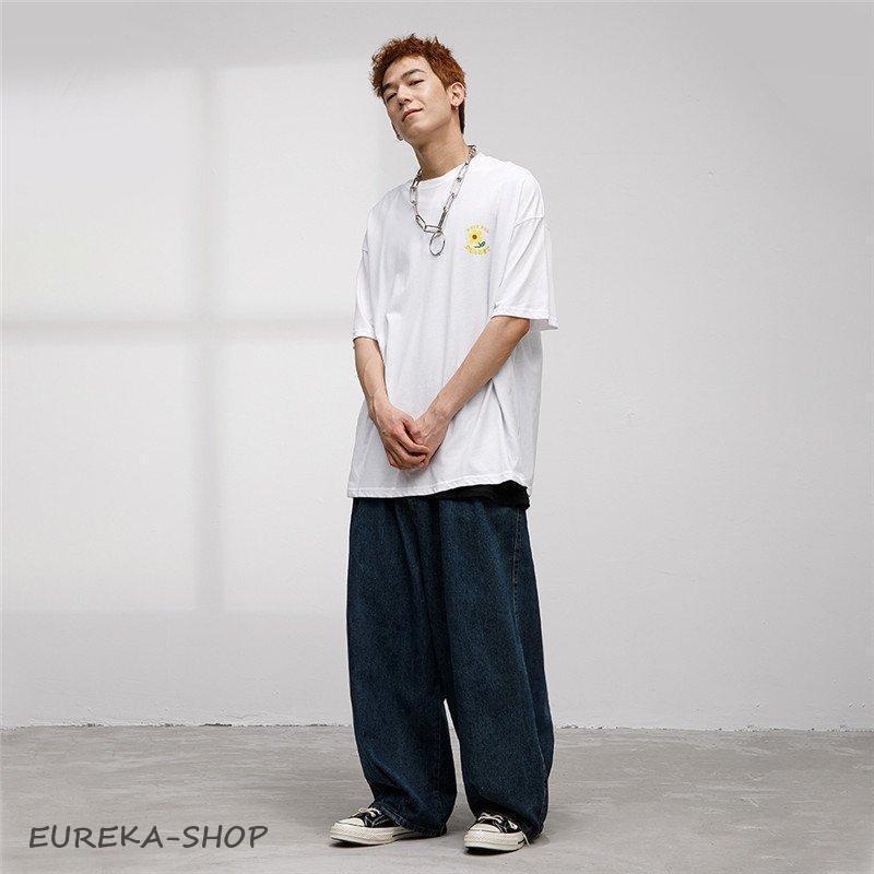 極太 デニムパンツ メンズ ジーンズ ヒップホップ ワイド バギーパンツ