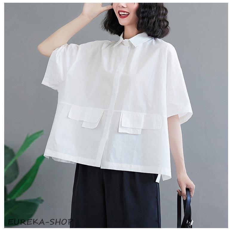 ゆったり シャツ 半袖 トップス 前開き 半袖シャツ 夏 レディース