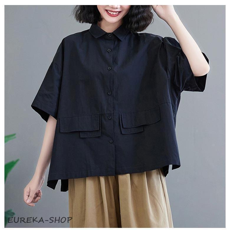 ゆったり シャツ 半袖 トップス 前開き 半袖シャツ 夏 レディース