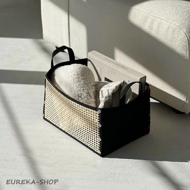 折り畳み バンブーメッシュ×フェルト 収納バスケット : EUREKAショップ