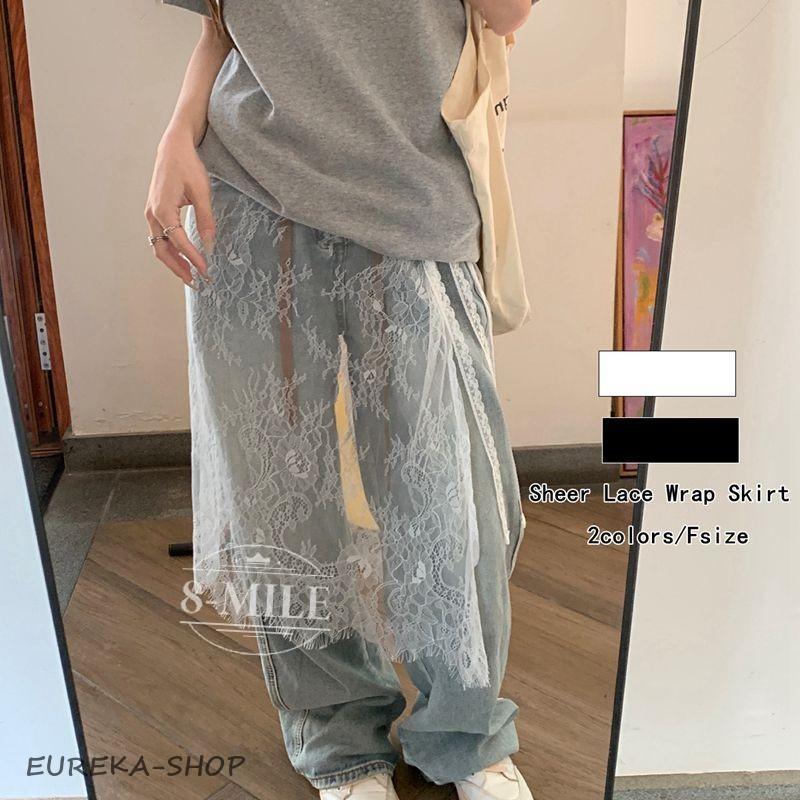 シアーレースフラワー刺繍レイヤードラップスカート レディース