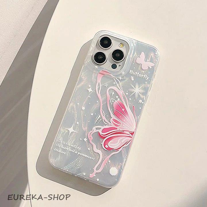 バタフライキラキラ✨レインボー 花 フラワー 惑星 フチ iPhoneケース