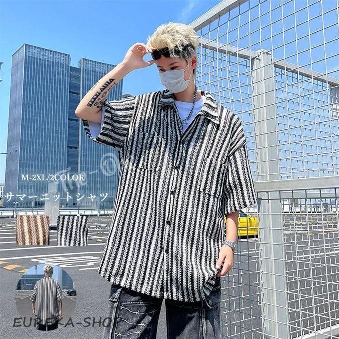シャツ メンズ 5分袖 ストライプ オーバーサイズ ゆったり ビック