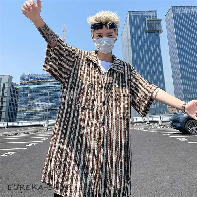 シャツ メンズ 5分袖 ストライプ オーバーサイズ ゆったり ビック