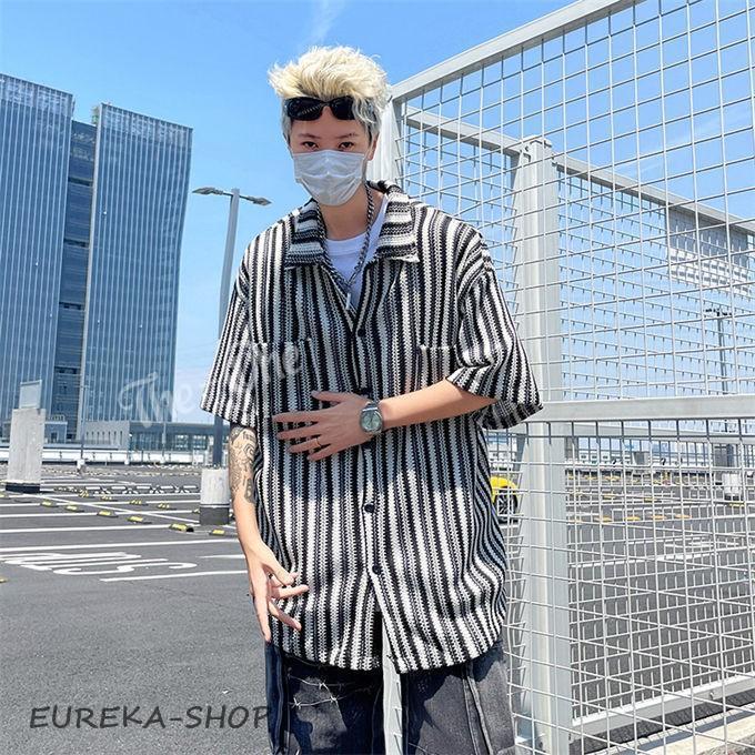 シャツ メンズ 5分袖 ストライプ オーバーサイズ ゆったり ビック