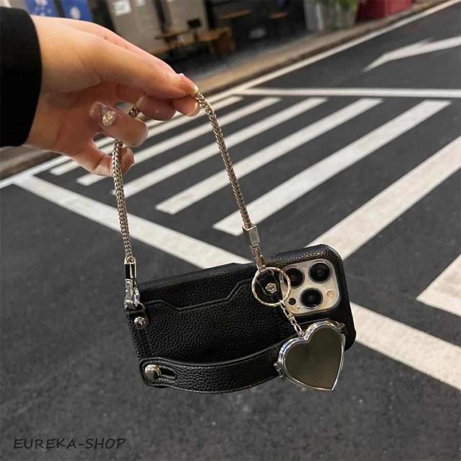 対応 iPhone15Pro ケース ハート 鏡付き スマホケース iPhone 15 Pro