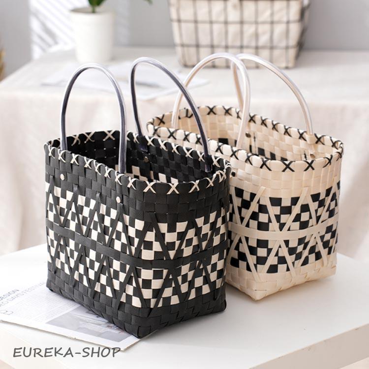 【ゆか】カゴバッグ♡メルカド♡新品♡ハンドメイド♡ かごバッグ スクエア トートバッグ 大きめ ビニール カゴバッグ