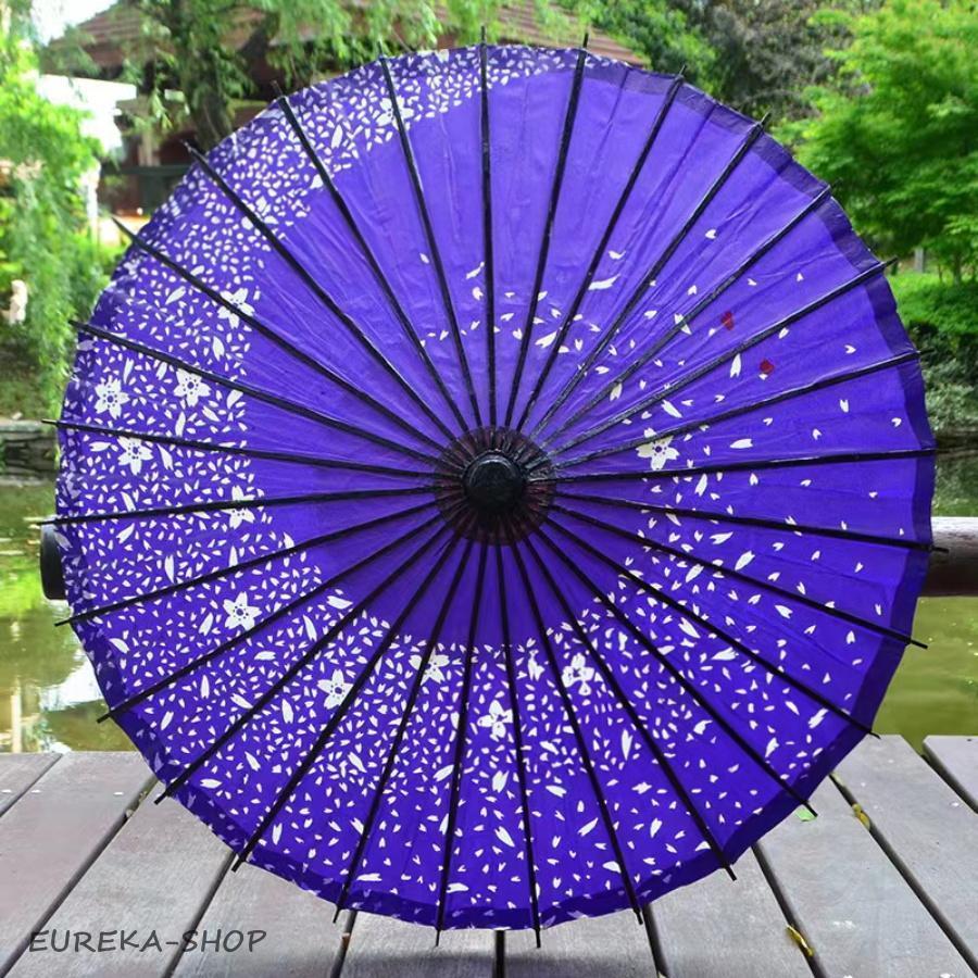 紫色 花柄 舞踊傘 直径90cm 和傘 布傘 1尺4寸 牡丹渦 紫 舞傘仕様 継柄 直径約76cm 舞踊傘