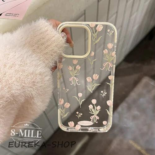 iPhone ケース クリア 花柄 花束 チューリップ レトロ 透明 ピンク