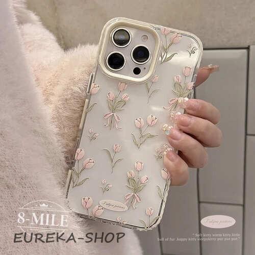iPhone ケース クリア 花柄 花束 チューリップ レトロ 透明 ピンク