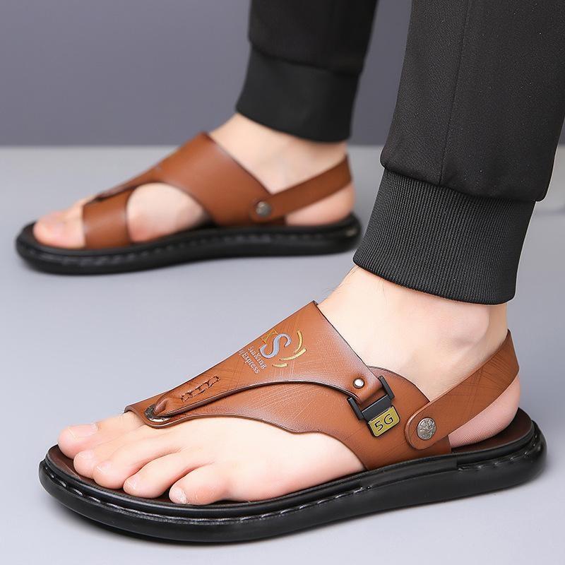 革サンダル メンズ ビジネスサンダル 夏 レザー 厚底 トング かかと