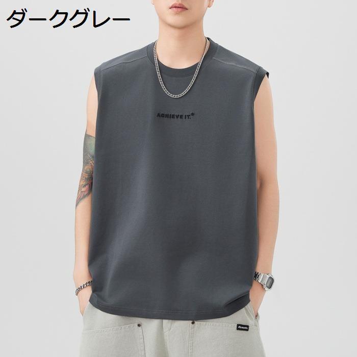 タンクトップ メンズ ノースリーブ Tシャツ クルーネック 厚手 綿
