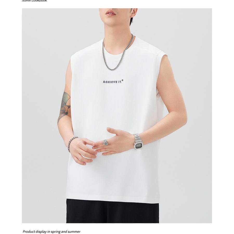 タンクトップ メンズ ノースリーブ Tシャツ クルーネック 厚手 綿