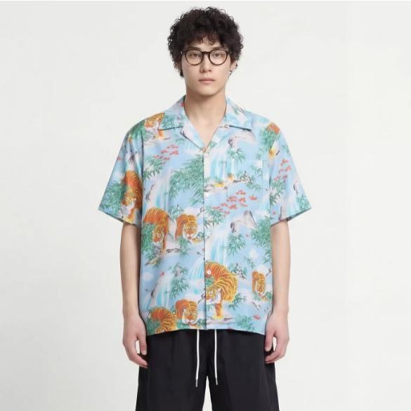 アロハシャツ メンズ 半袖 虎柄 和柄 開襟シャツ 滝 竹 オープンカラー