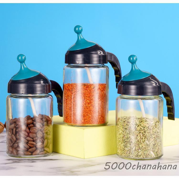 調味料容器 調味料ケース ガラス製 透明 スプーン付き 塩入り 砂糖入り