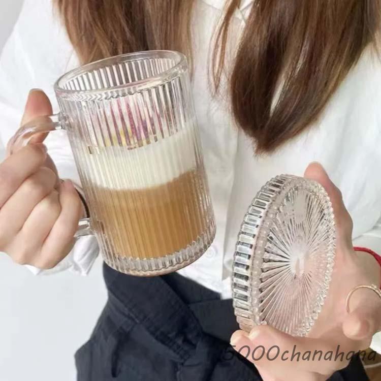 紅茶 マグカップ ガラス 390ml 耐熱ガラス コーヒー ストライプ柄 取手