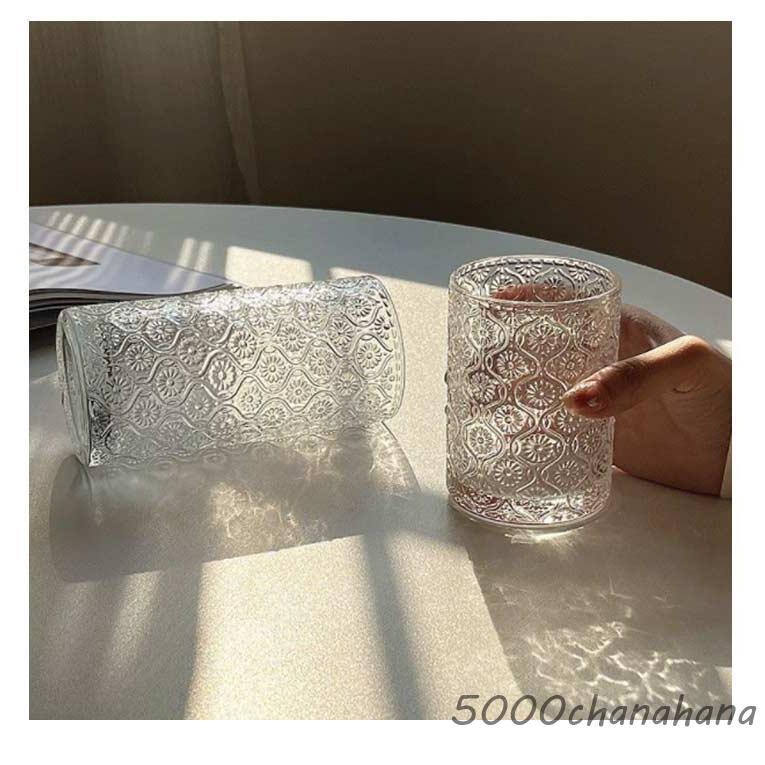 レトロ クリア コップ コーヒー タンブラー ミルク 250ml マーガレット