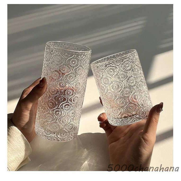 レトロ クリア コップ コーヒー タンブラー ミルク 250ml マーガレット