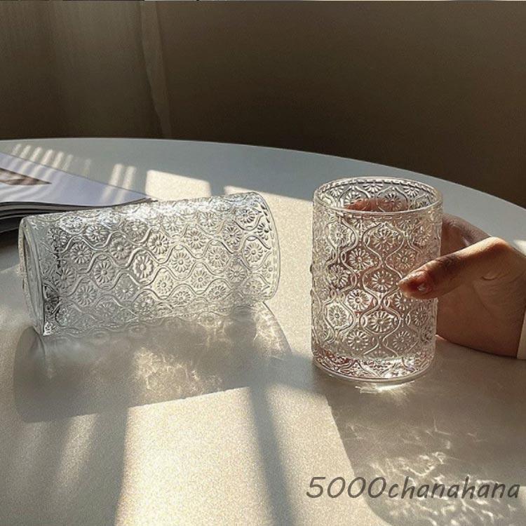 レトロ クリア コップ コーヒー タンブラー ミルク 250ml マーガレット