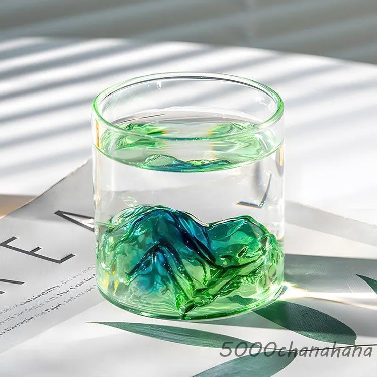 透明（すき）ガラス　翠暈し氷コップ クリア グラス コップ 富士山 2個セット 耐熱 氷山 170ml 小さめ 和風