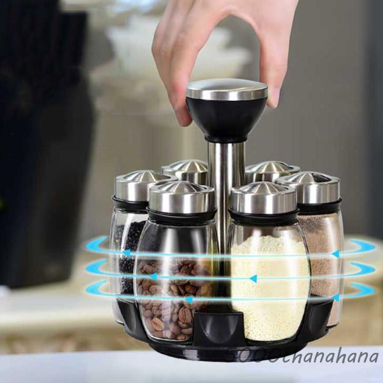 調味料ボトル 調味料容器 6個セット スパイスジャーセット 360°回転式