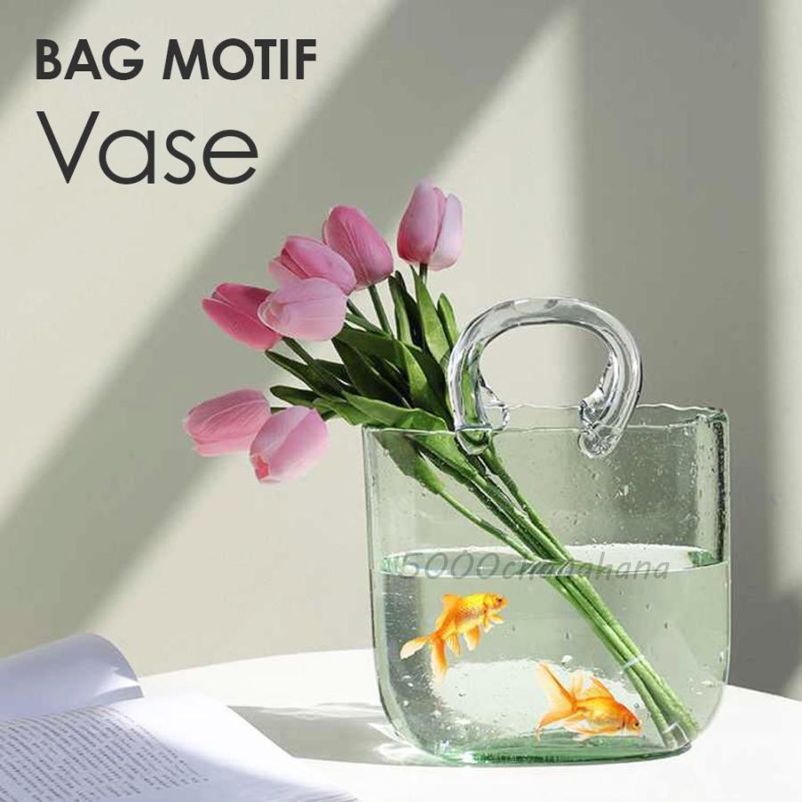 フラワーベース 花瓶 カバン 鞄 bag ガラス 硝子 ガラス フラワーベース バッグ型 花器 透明 気泡入り 手作り