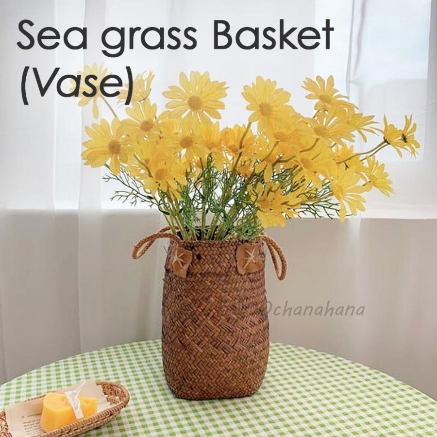 爆買 シーグラス バスケット フラワーベース かご 花瓶 海草 わら 水草