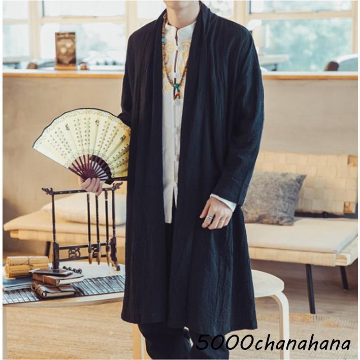 GASA ネイビー 長袖　ガサ　コート　ロングカーディガン　リネン　美品　11万 メンズ カーディガン 綿麻 羽織 大きいサイズ ロング丈 日焼け止め