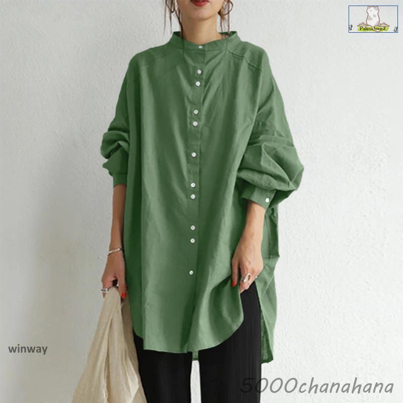 プランテーション ハーフボタンロングシャツ チュニック グリーン サイズ2 ロングシャツ 長袖 チュニック トップス シャツ レディース 大きい