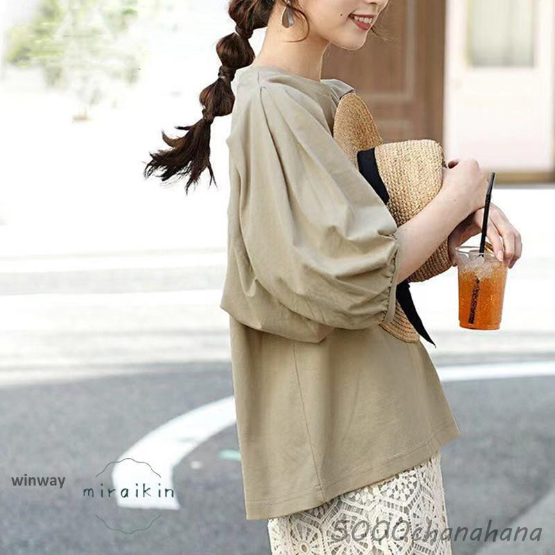Tシャツ レディース 七分袖 トップス 春服 夏服 ブラウス ボリューム袖 