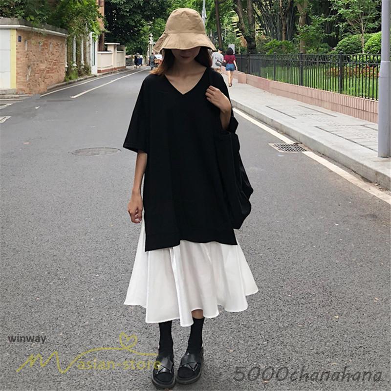 ワンピース レディース 切り替え 五分袖 半袖 夏服 Tシャツワンピース