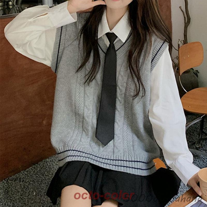ライン入り ニットベスト Vネック スクールベスト 女子 学生 制服