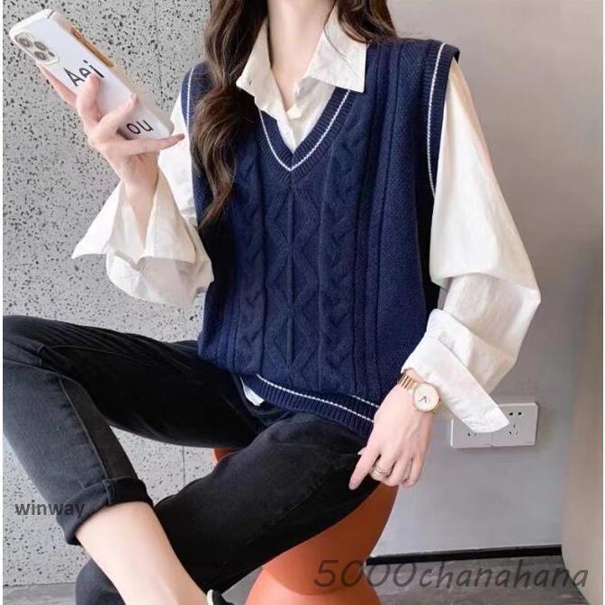 ライン入り ニットベスト Vネック スクールベスト 女子 学生 制服