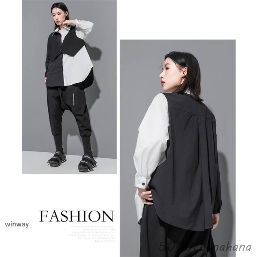 フェイクレイヤード シャツ レディース 配色 トップス ロングシャツ 春