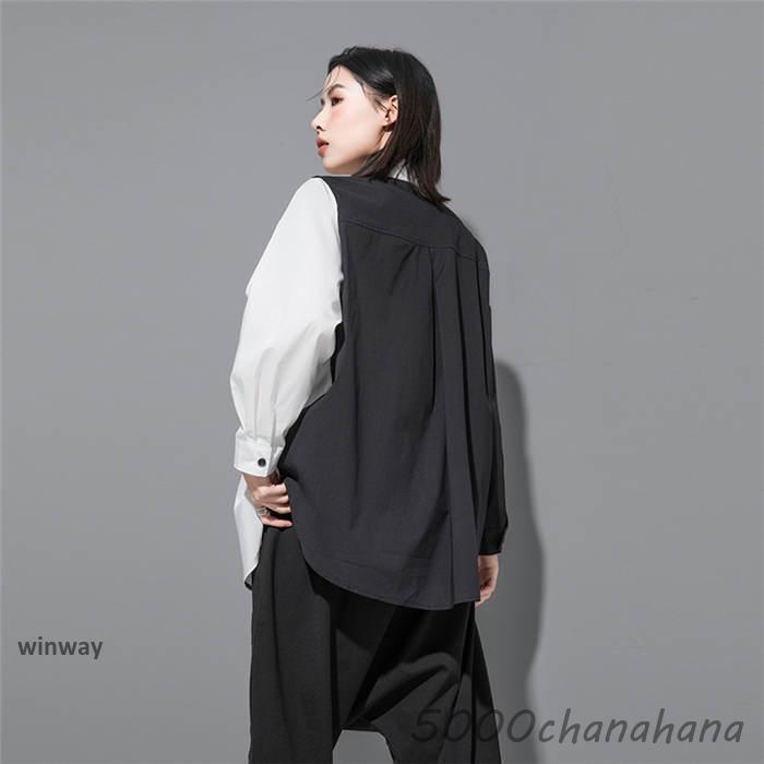 フェイクレイヤード シャツ レディース 配色 トップス ロングシャツ 春