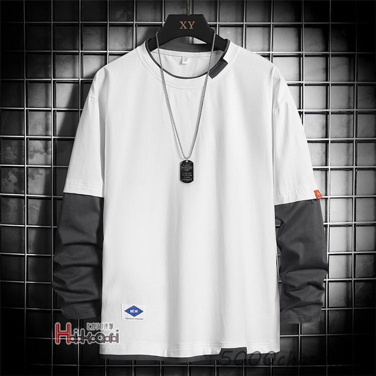 Tシャツ メンズ 長袖 ロンT フェイクレイヤード ロングTシャツ