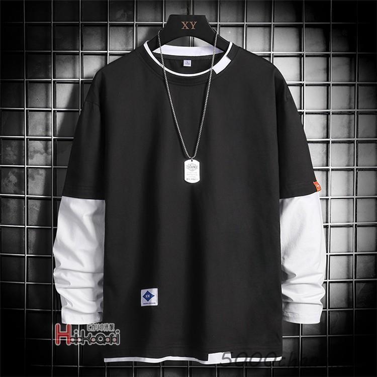 Tシャツ メンズ 長袖 ロンT フェイクレイヤード ロングTシャツ