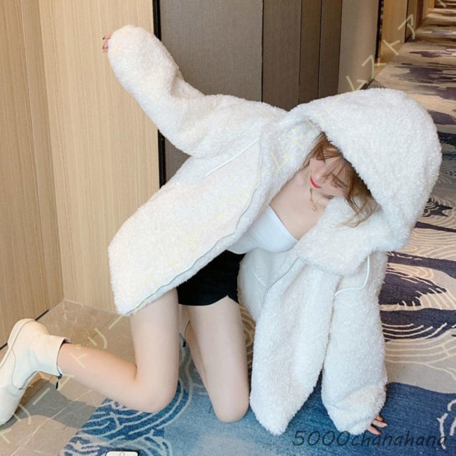 ボアブルゾン レディース ボア フリースコート フード付き 暖かい 防寒