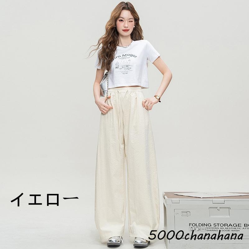 ワイドパンツ 夏服 レディース 春夏 ボトムズ 長ズボン ウエストゴム