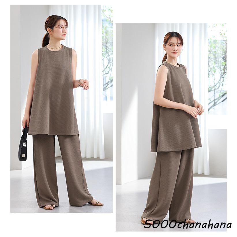 セットアップ レディース 夏服 トップス チュニック 半袖 ノースリーブ