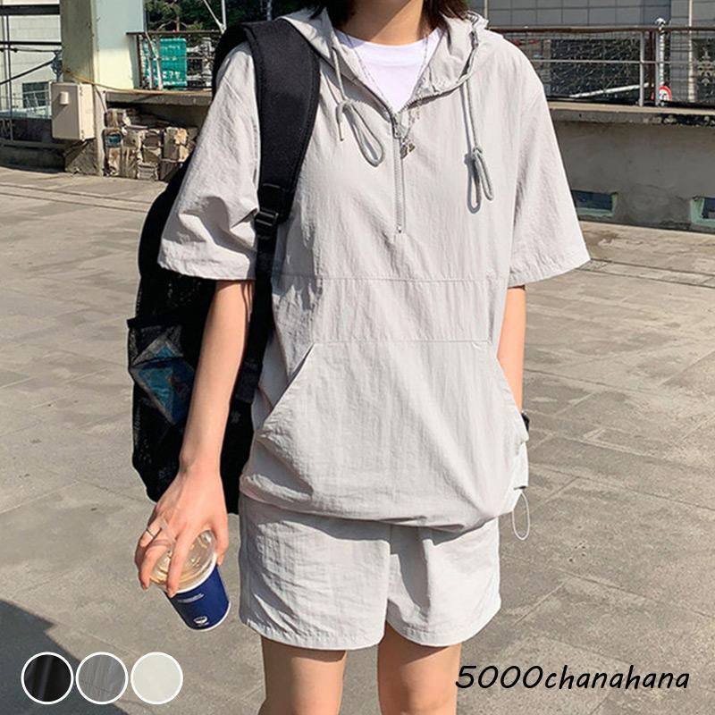 アノラック パーカー レディース セットアップ 半袖 ショートパンツ 2