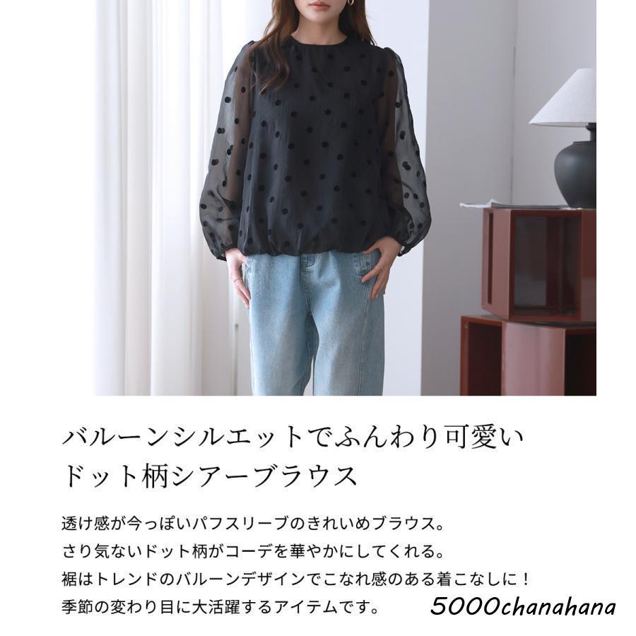 ブラウス 長袖 レディース シアー シースルー トップス フロッキー 