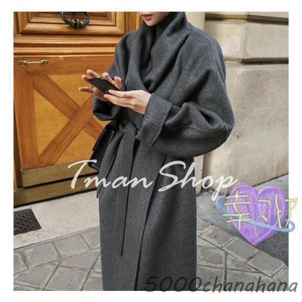 ウールオーバーコート レディース アウター ガウン ロング丈 長袖 ウールコート オーバーサイズ カシミヤコート ゆったり 上質 リバーコート  きれいめの画像