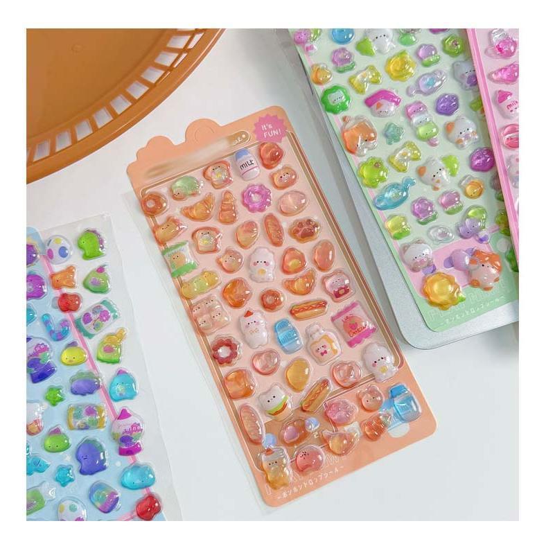 6枚セット】キラキラ 夜光シール 立体シール 3Dデコシール 蓄光
