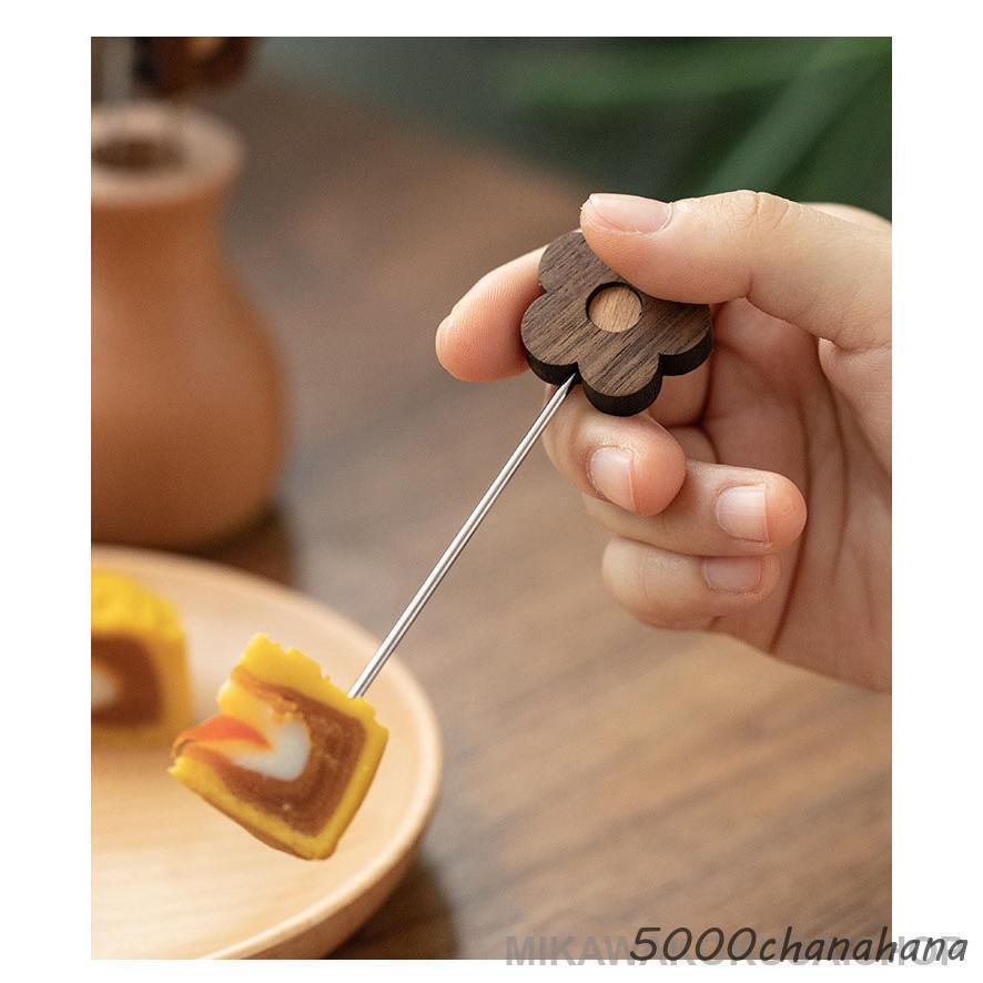フルーツピック セット 5本入り 木製 ステンレス デザートフォーク