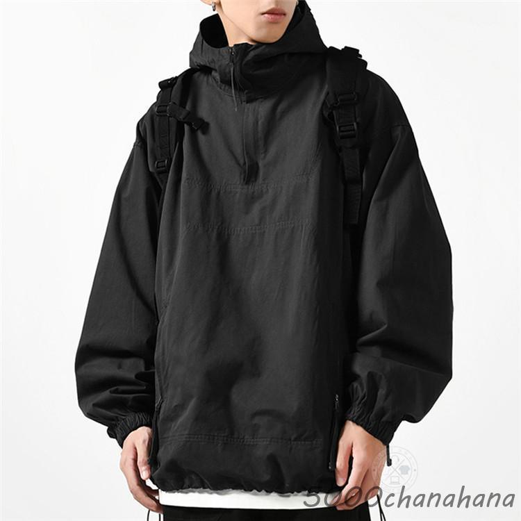 綿100％ アノラックパーカー メンズ プルオーバー パーカー ハーフ